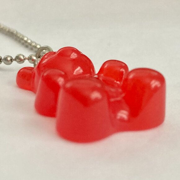 Gummy Bear Charm Necklace Cherry Red Resin 19" Ball Chain Ardene NWT Cute - Picture 8 of 9